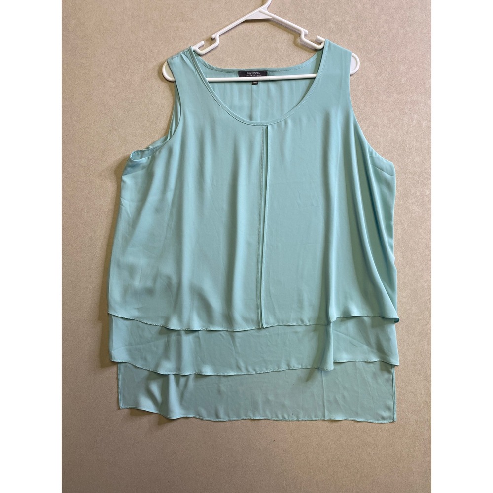 Lisa Rinna Collection Aqua Blue Tiered Sleeveless Top Plus Size 1X High-Low Hem